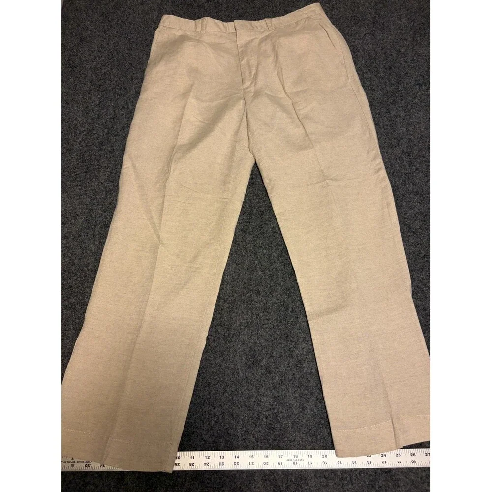 Alfani 34/32 Linen Rayon Blend Pants Beige Flat Front Made Egypt